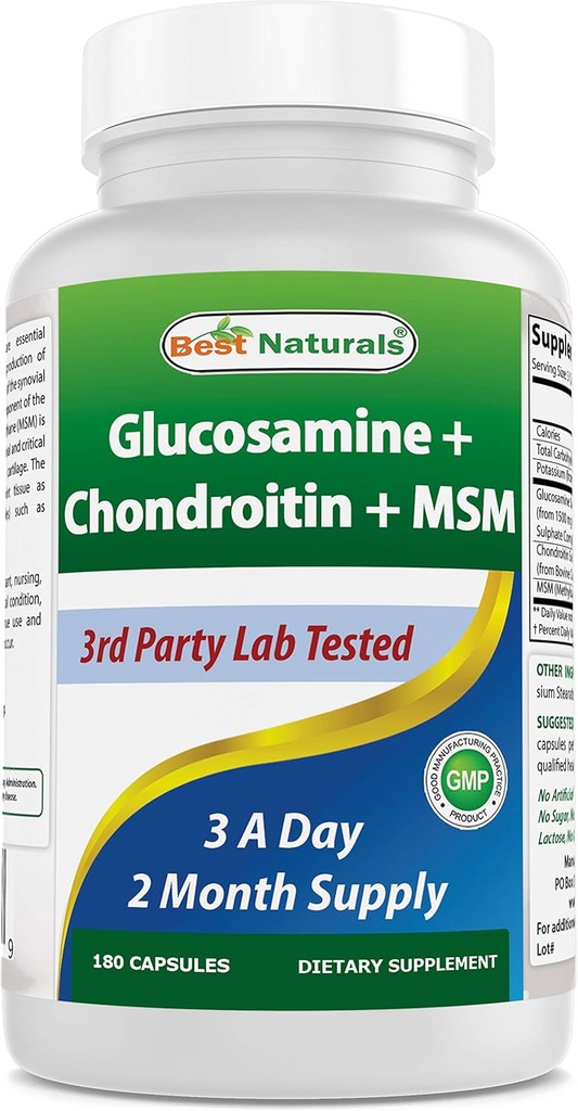 Best Naturals Glucosamine Chondroitin y MSM (No-GMO) - Promueve la salud conjunta - 180 Conde