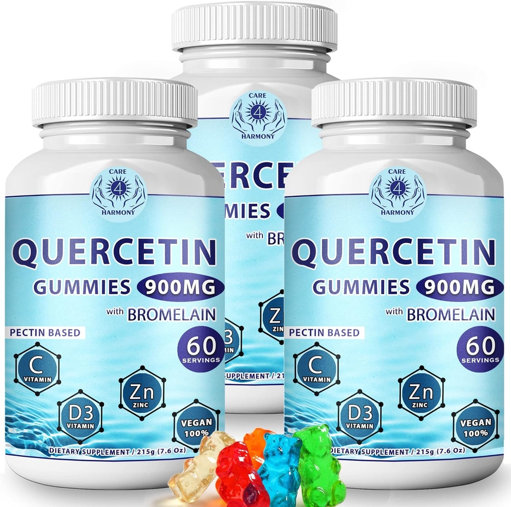 (3Pack) Quercetina Gummies - Quercetina con Bromelaina Vitamina C + Zinc Vitamina D3 – Quercetina Chewable Suplementos 900 mg - Quercetina para niños y adultos (3)