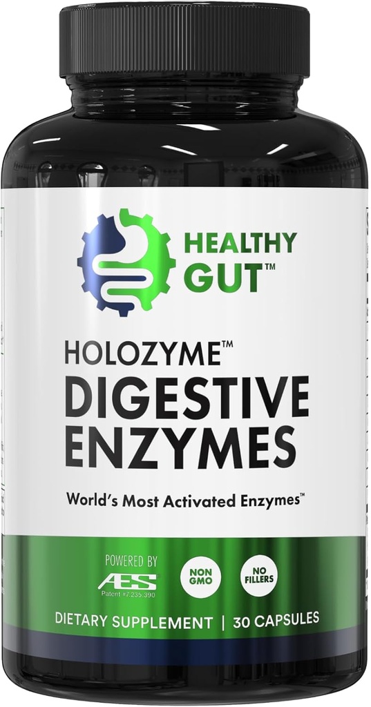 Saludable Gut HoloZyme Max Strength Digestive Enzymes ¦ Prevents Bloating, Gas, " Indigestion w/Protease, Amylase, Lipase, Lactase, and More ← 15 Servings (Sample Bottle)