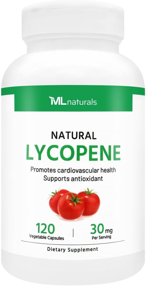 ML Naturals Lycopene natural 30 mg 120 cápsulas vegetales. Antioxidante &amp; Immune Support, Cardiovascular Health " Prostate Health, NSF-Certified " cGMP-Compliant, Third-Party Lab Tested