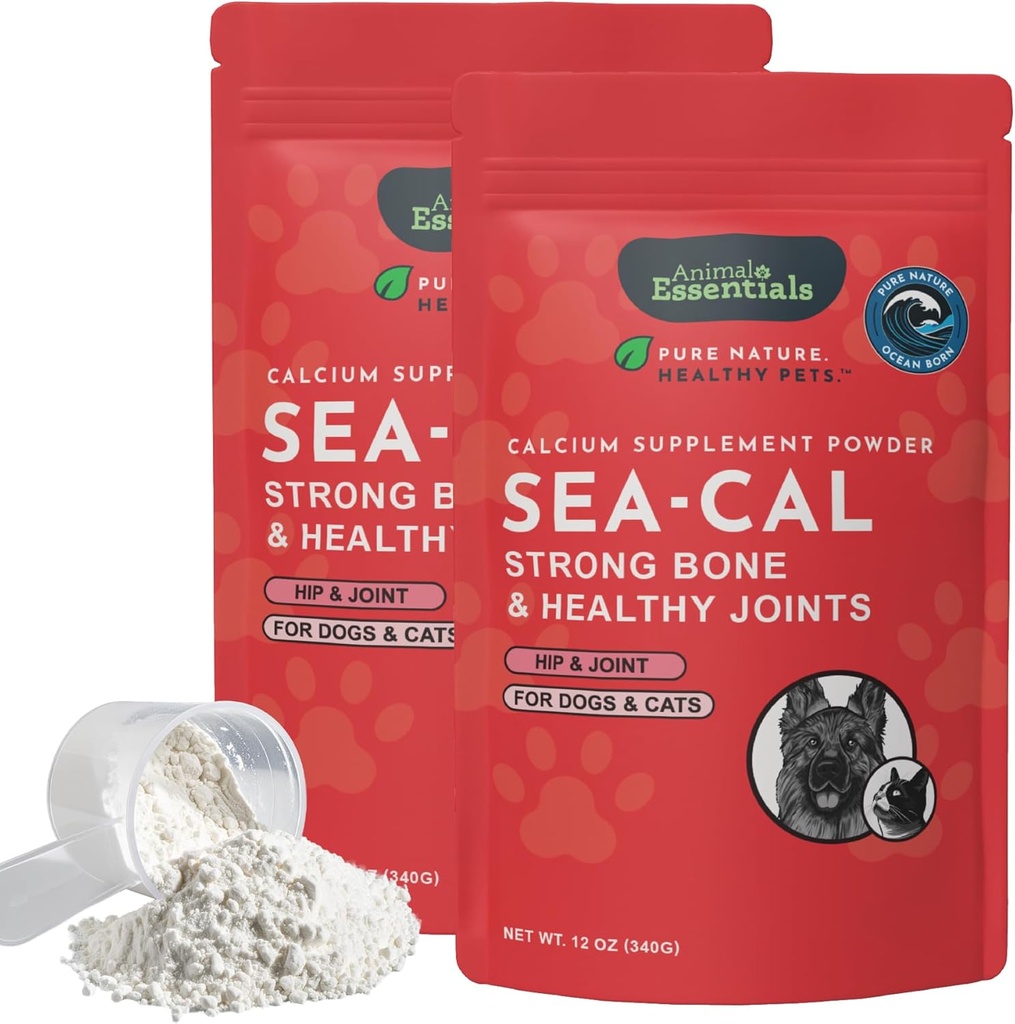 Animal Essentials Sea-Cal - Pure Seaweed Calcium Powder for Dogs with Magnesium, Joint Supplement for Dogs & Cats for Healthy Bones & Teeth, Joint Health, Icelandic Seaweed Calcium - 12 oz (Pack of 2)