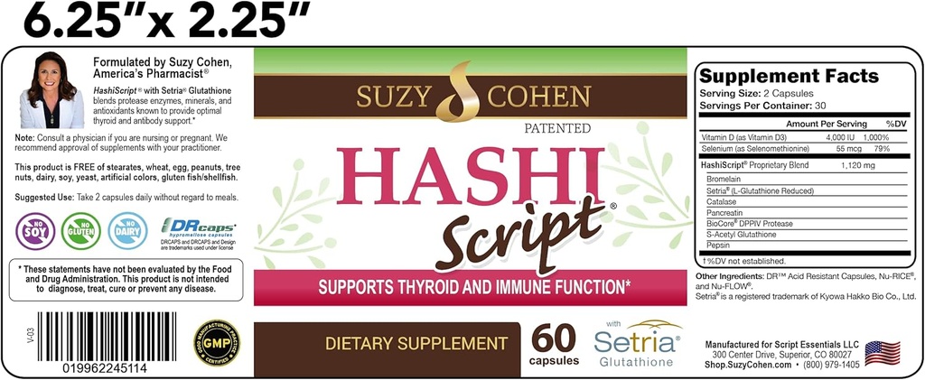Script Essentials HashiScript Thyroid and Immune Support Formula with Catalase and Glutathione - by Suzy Cohen