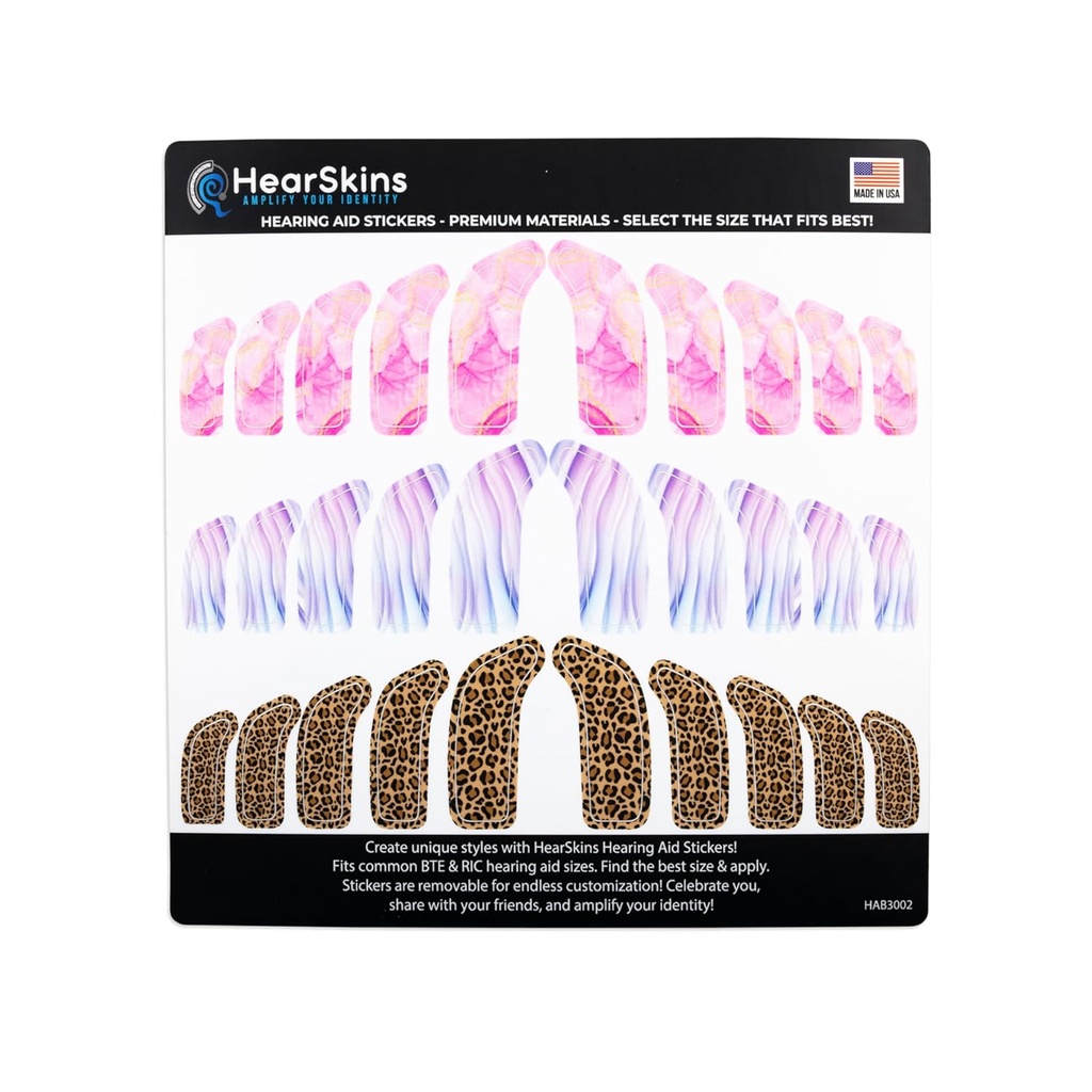 Adhesivos de ayuda auditiva Skins, Fits BTE y RIC Hearing Aid Sizes Universally Designed - Endless Customization! ¡Elija entre varios y amplificar su identidad! (Marmol)