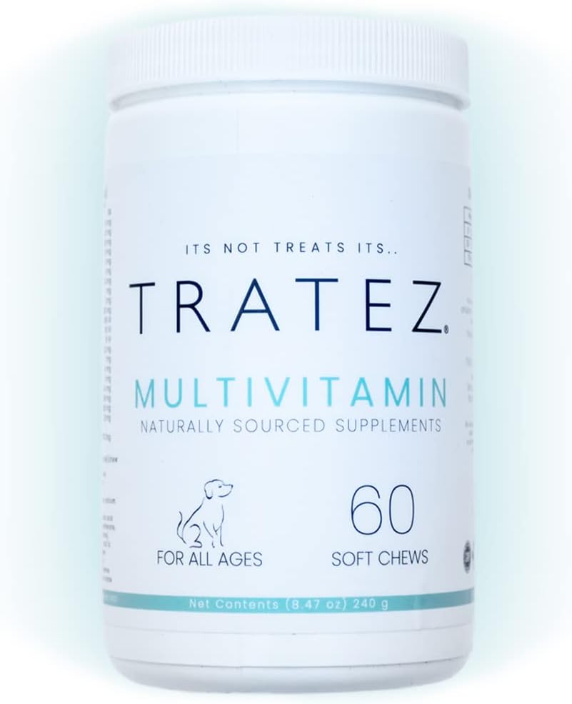 Suplemento multivitamínico para perros, 60 cerdas suaves con 25 vitaminas esenciales y nutrientes, Fórmula avanzada para soporte premium de piel y carne, movilidad de caderas y juntas y una mejor digestión
