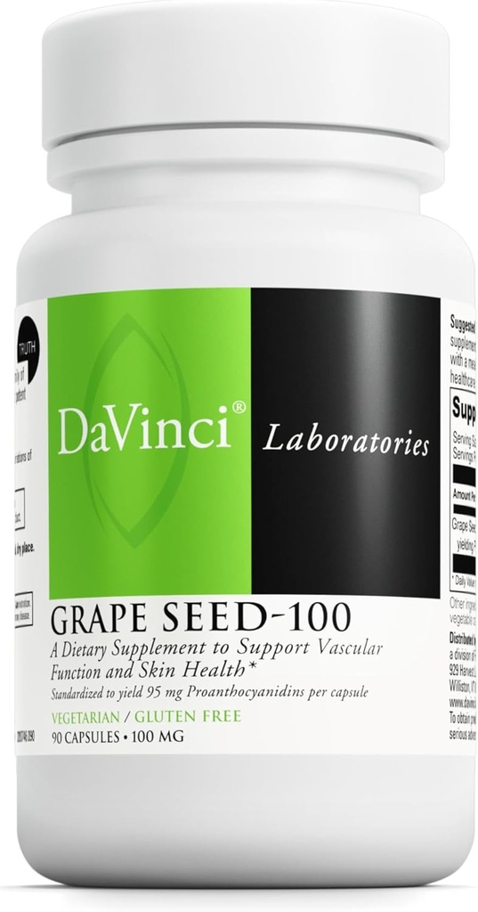 DAVINCI Laboratorios Grape Seed-100 - Suplemento dietético para soportar el sistema inmunológico, la función vascular y la piel sana* - con 100 mg Grape Seed Extract per Serving - Gluten-Free - 90 cápsulas vegetarianas