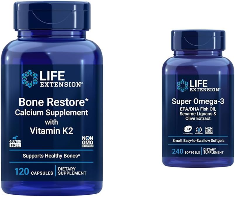 Restauración de bonificación de la vida + Vitamina K2 Vitaminas " Minerales Mantener la salud de los huesos " Strength " Super Omega-3 EPA/DHA Fish Oil, Sesame Lignans " Olive Extract