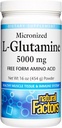 Factores naturales Micronized L-Glutamina 5,000 mg Polvo - Easy Absorption Gut Health Support Suplemento - Powder Amino Acid Supplement Supports Muscle Recovery - 16 oz (90 Servings)