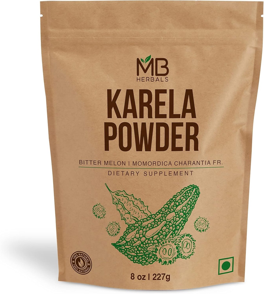 MB Herbals De-Seeded Karela Powder 8 oz / 227 Gram (0.5 lb) ← 100% Pure Bitter Melon Powder ← Momordica charantia Fr. Silencio No Preservatives Non GMO Gluten Free