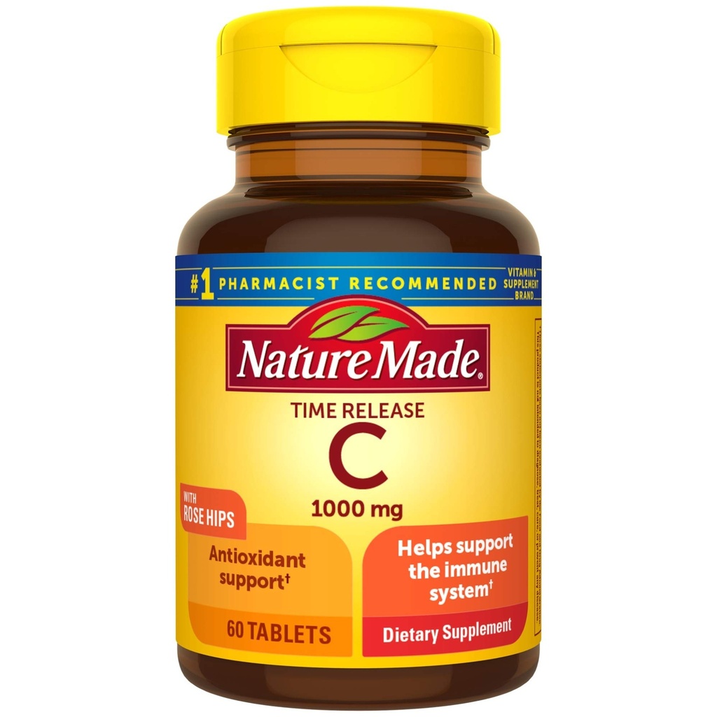 Nature Made Vitamina C 1000 mg Time Release Tablets with Rose Hips, 60 Cuenta (Packaging May Vary)