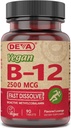Deva Vegan Vitamins B-12, High Potency 2500 mcg B12, Fast Dissolve, Sublingual, 90 Tablets (Pack of 3)
