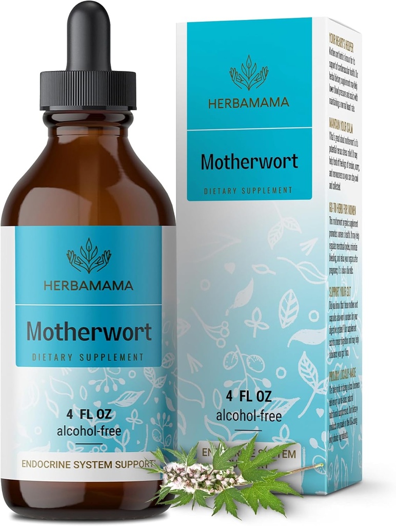 HERBAMAMA Motherwort Tintura - Vegan Motherwort Herb Extractos gotas de calma para el apoyo de las mujeres - No GMO, Alcohol &amp; Sugar-Free Liquid Relax Suplemento, 56-Day Supply