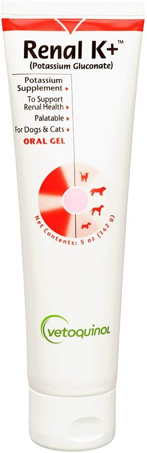 Vetoquinol Renal K+ (Potasio Gluconato) Suplemento de potasio Gel para perros y gatos, 5oz