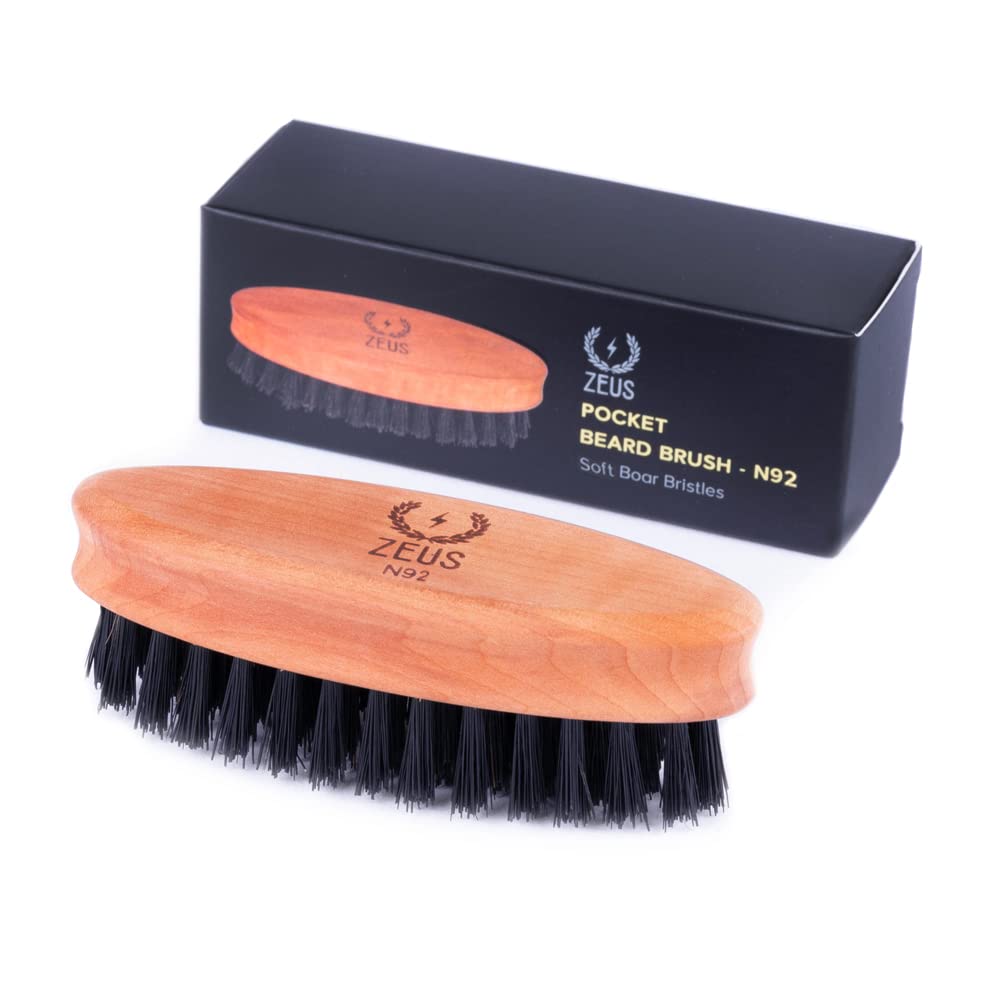 ZEUS Pocket Beard &amp; Mustache Brush for Men, Travel Size Grooming Tool with Soft Boar Hair Bristles for Beard Styling & Detangling (Made in Germany) N92