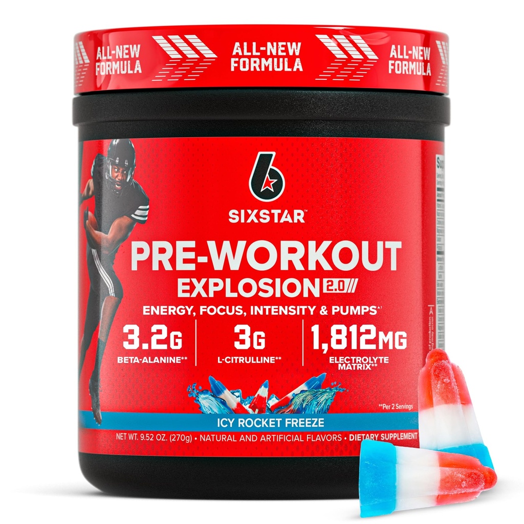 Powder de seis estrellas para hombres y mujeres, ICY Rocket Freeze (30 servidos) - Preworkout Explosion 2.0 Energy Powder Drink Mix with Beta-Alanine &amp; Caffeine - Sports Nutrition Supplement Products