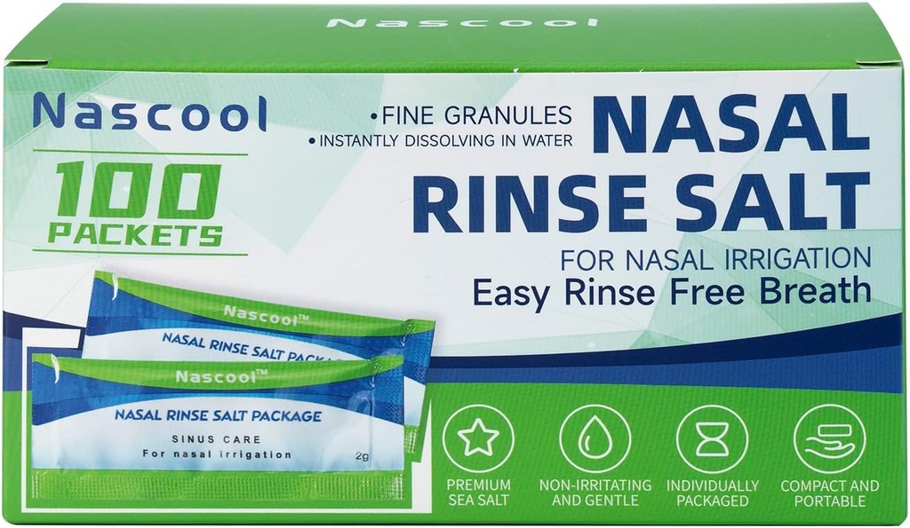 Saline Packets, Premixed Salt Packets for Nose Wash Refill (100 Cuentas)