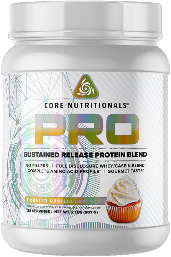 Core Nutritionals Pro Sustained Release Whey Protein Blend  tolera with Digestive Enzymes  25g Protein, 2g Carbs ← No Fillers ← 2 Pound (Frosted Vanilla Cupcake)