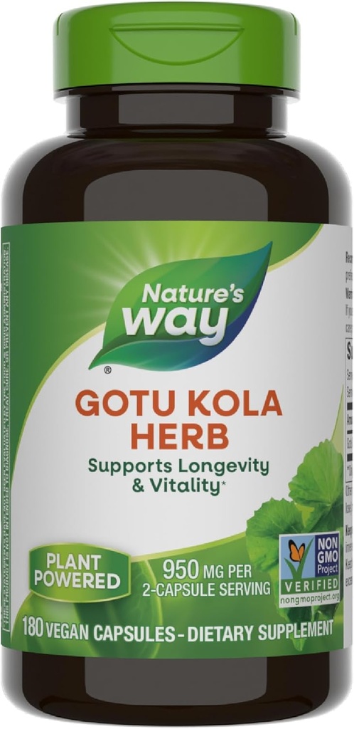 Camino de la Naturaleza Gotu Kola Herb, apoya la longevidad y la vitalidad*, 950 mg por servicio de 2 cápsulas, proyecto no OMG Verificado, 180 cápsulas (paquete mayo Vary)