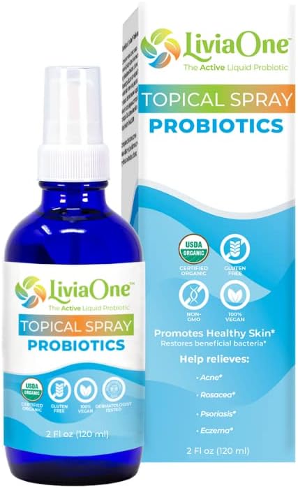 LiviaOne Probióticos líquidos tópicos, Probióticos orgánicos certificados por USDA, Probióticos veganos sin gluten y alérgenos, No GMO y Raw, 2 Fl Oz (Pack de 1)