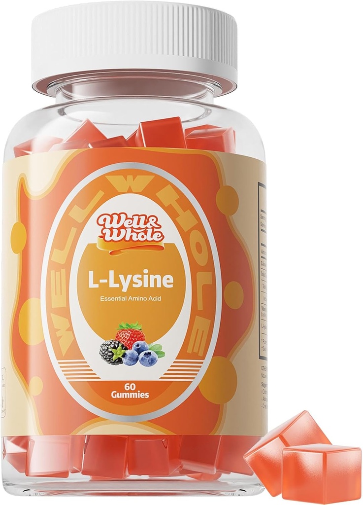 L-Lysine Gummies 1000mg - L-L-Lysine Supplements for Kids and Adults - Lip and Cold Sore* Support for Women - Chewable Lysine Gummies with Vitamin B12 - Vegan, Non GMO, Gluten-Free, 60 Condes