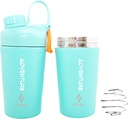 Copa de mezcla de proteína de Ozizo para mezclas de proteínas, 20 onzas de acero inoxidable proteína de afeitado, aislado, leak Proof, resistente al olor, pequeño mezclador de gimnasio para hombres, mujeres, niños, niñas, calientes bebidas frías