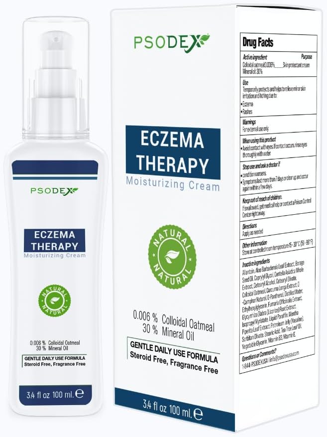 PSODEX Eczema Cream – Moisturizing Eczema Therapy Skin Care with Aloe Vera, Vitamins, Tea Tree Oil – Organic and Natural Eczema Lotion – Non-Irritating and Soothing Eczema Cream