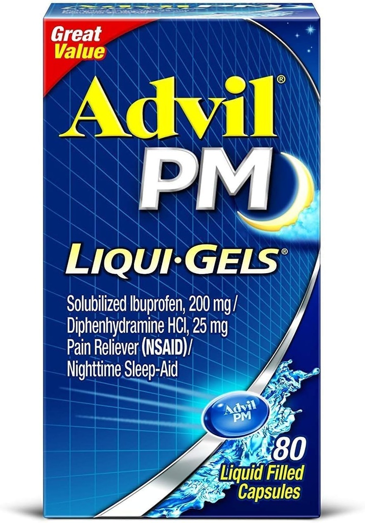 Advil PM Ibuprofen 200 mg Liqui-Gels 80 ea (Pack of 4)
