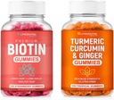 Biotina &amp; Turmeric Vegan Gummies Combo ← Crecimiento del Pelo Max Strength, Salud de la piel y Bienestar general ← 10000mcg Biotin &amp; 95% Normalizado Turmeric Curcumin ← Natural, Non-GMO y Gluten-Free Suplemento