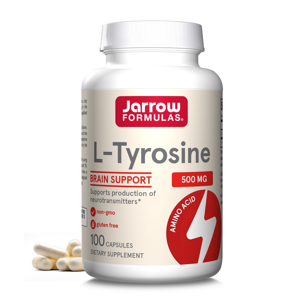 Fórmulas Jarrow L-Tyrosine 500 mg, Suplemento dietético, Suplemento Aminoácidos para el apoyo a la salud cerebral, 100 cápsulas, 100 días de suministro