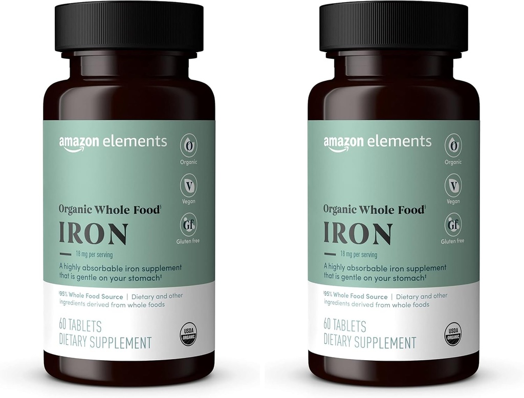   Elements Organic Whole Food Iron, 60 Tablets (Pack of 2)