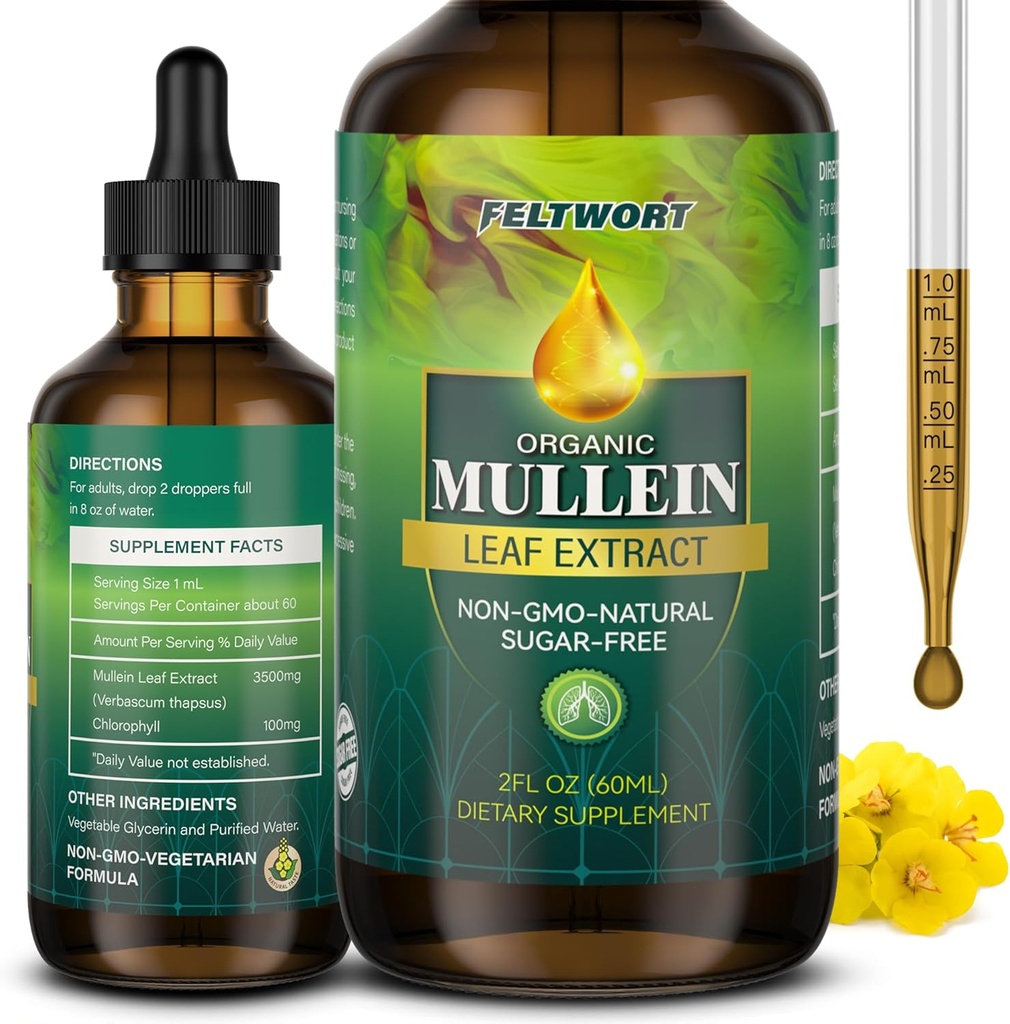 Mullein Drops - Lung Cleanse - Leaf Extract - Powerful Mullein for Immune Support,Detox &amp; Respiratory Support - Herbal Supplements - 2 Oz-6
