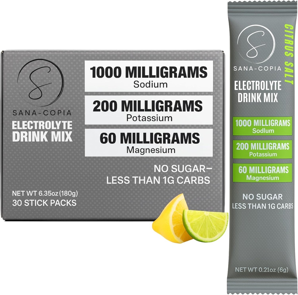 Paquetes de hidratación de mezcla de bebidas electrolíticas: 1000mg Sodio, Potasio &amp; Citrus de magnesio Polvo hidratante, azúcar cero - 30 paquetes de polvo de limón de limón, para rehidratación o deshidratación