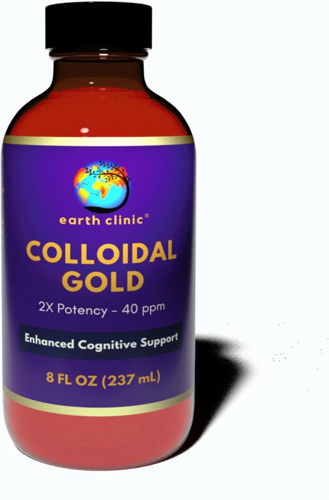 Earth Clinic ® Colloidal Gold - 2X Concentrated 40 ppm, 8 fl oz Amber Bottle for Enhanced Brain Health " Cognitive Support
