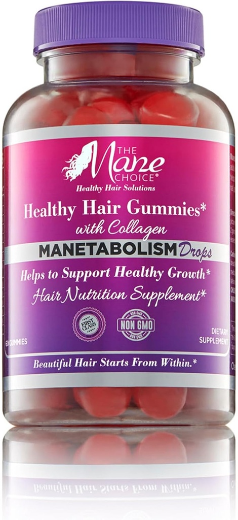 La Mane Choice Mane MANETABOLISM gota Vitaminas de pelo saludables con Collagen (60 Gummies) Piel de pelo y uñas Vitaminas, Suplementos de nutrición del cabello para hombres de mujeres para el cabello más largo, delgado y saludable