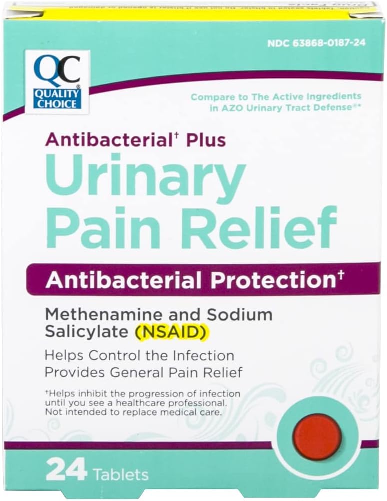 Quality Choice Urinary Pain Relief Antibacterial Plus, Urinary Tract Protection, ayuda a controlar síntomas de (UTI) hasta que pueda ver a un doctor. 24 Tablets