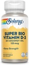 SOLARAY Super Bio Vitamina D3 en aceite de coco - D3 Vitamina 5000 UI - Suplemento de Ayuda de Hueso e Inmune - Laboratorio Verificado, Made Wtihout Soy, Garantía de 60 días - 120 Softgels, 120 Servimientos