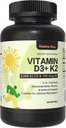 Vitamina D3 K2, Vitamina D3 5000 UI (125 mcg) + Vitamina K2 100 mcg, 2 en 1 D3 y K2 Suplementos para Bone, Dientes, Muscle y Apoyo a la Salud Inmunitaria, 60 Softgels
