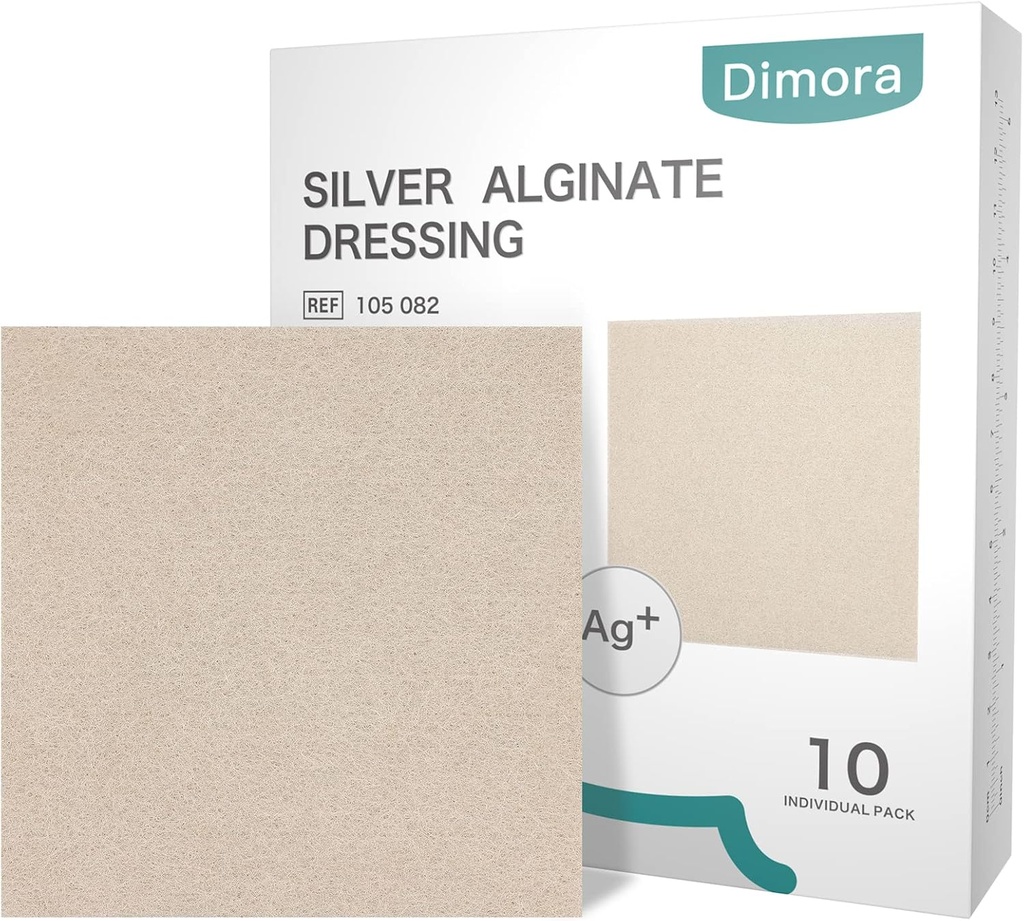 Dimora Upgrade 10 Packs Plata Antibacterial Alginate Wound Dressing Pads,No-Stick Sterile Gauze,Highly Absorbent & Comfortable,4'' x 4'' Patches