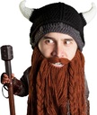 Cabeza de barba Viking Pillager - Original Knit Viking Horn Helmet and Removable Braided Brown/Black Beard