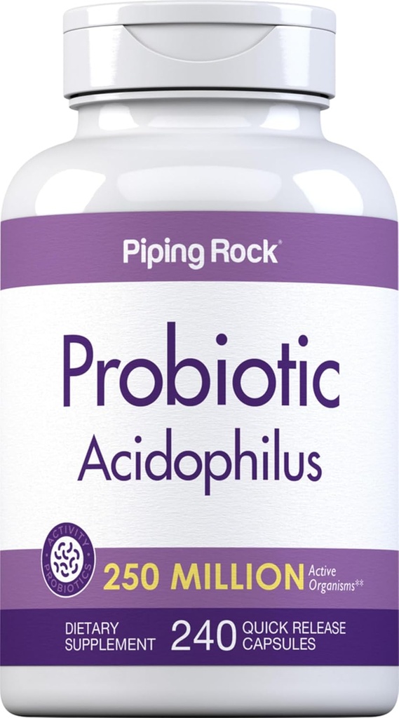 Piping Rock Probiótico Acidophilus Capsules ← 250 Millones de CFU TENED 240 Píldoras TENIDO Suplemento dietético Silencioso No GMO, Gluten Gratis