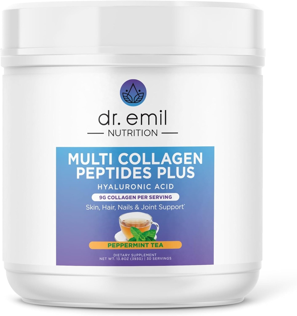 DR. EMIL NUTRITION Multi Collagen Peptides Plus - Peppermint Tea Flavor  9g Collagen + Hyaluronic Acid ANTE Skin, Hair, Nails & Joint Support latitud Paleo & Keto-Friendly, Non-GMO, 390g