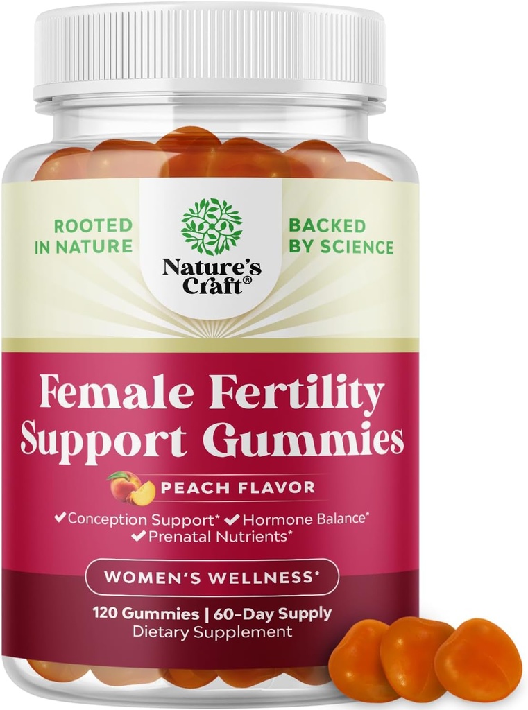 Fertilidad Gummies for Women Trying to Conceive - Yummy Gummy Fertility Supplement for Women with Myo-Inositol Folic Acid &amp; Vitex Chasteberry - Vegan Non-GMO & Gluten Free - Juicy Peach (60 Servings)