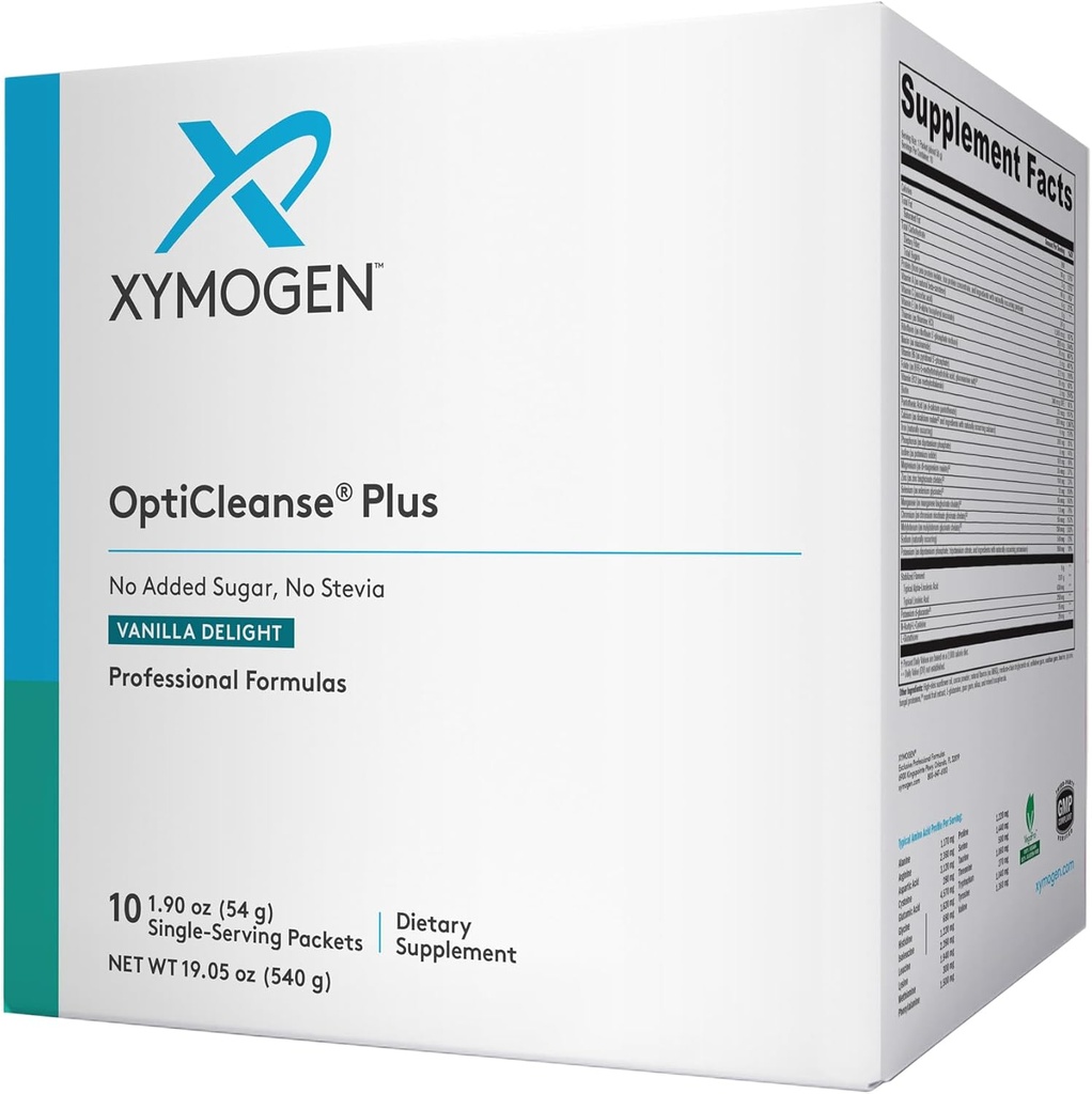 XYMOGEN OptiCleanse Plus - Afeitado de proteínas vegano con vitaminas, minerales " Aminoácidos para apoyar Detox - Energía, Detox de hígado + Metabolismo de hormona saludable - Deleite de vainilla (10 Packets)