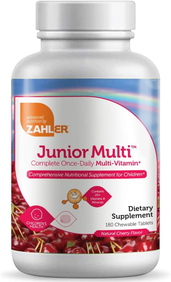 Zahler Junior MultiTM, Completa una vez al día Multi-Vitamin, cereza natural, 180 Tabletas Chewable