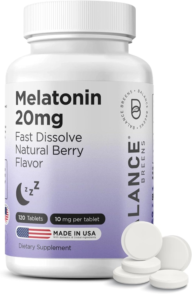 Balancebreens Melatonin 20mg Tablas rápidas de disuelve - Alta potencia, Actuación rápida, Asistencia para el sueño natural – Ayudas para el sueño para adultos – Fórmula libre de drogas, Fórmula libre de drogas – 120 pastillas para dormir