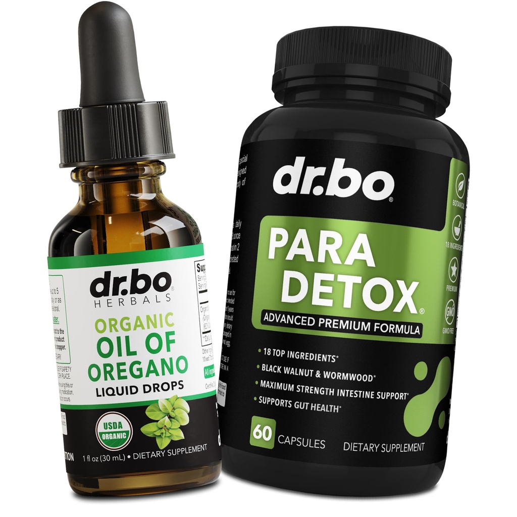 Oregano Oil Organic Liquid Drops & Gut Health Caps - Oil of Oregano Drops Tincture Extract " Intestinal Pills Herbal Wormwood Black Walnut Cloves Immune Support - Herbal Organic