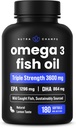 Triple Fuerza Omega 3 Fish Oil 3600 mg TENIDO EPA & DHA TEN 180 Softgels TENIDO Burpless Fish Oil Suplemento, Wild Caught TEN Durante 2100mg Omega-3 Fatty Acids Suplementos TEN Natural Lemon Flavor Omegas 3 Píldoras