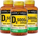 MASON NATURAL Vitamina D3 125 mcg (5000 UI) - Apoya la salud general, fortalece los huesos y los músculos, de Fish Liver Oil, 50 Softgels (Pack of 3)