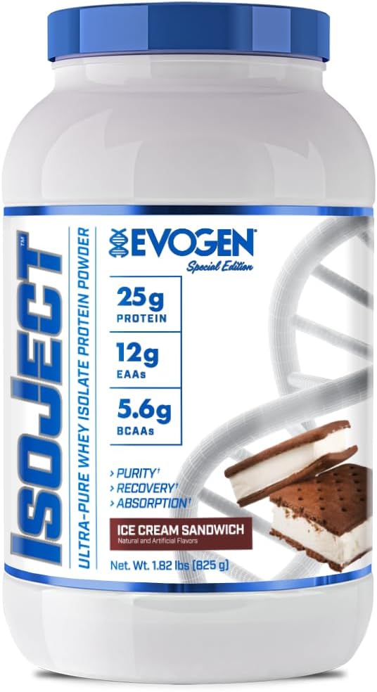 Evogen Isoject - Whey Protein Isolate ← Ultra-Pure Whey Protein Powder with Ignitor Enzymes, BCAAs, and EAAs tención Enhanced Absorption " Recovery TEN Ice Cream Sandwich TEN 25 Servings