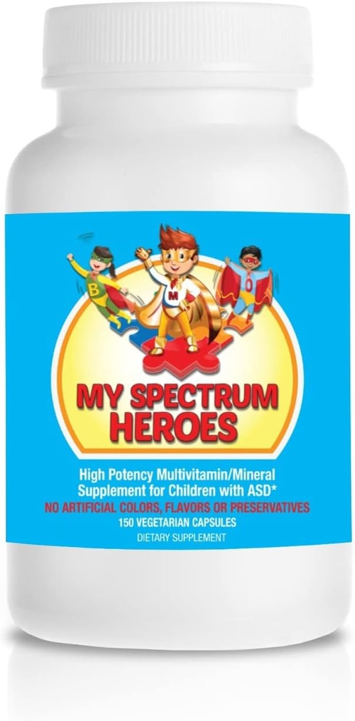 My Spectrum Heroes Suplemento multivitamínico para niños - Acetyl-l-carnitina, Choline, Coenzyme Q10, Inositol, MSM, MTHF, NAC for Daily Nutritional Help and Cognitive Health (150 cápsulas)