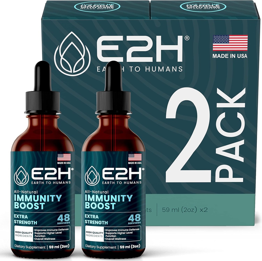 E2H Advanced Immune Defense Supplement - All-Natural Immune Booster - Immune Support Supplements Drops - Contiene Holy Basil, Papaya Leaves and Red Banded Polypore - Non-GMO, Vegan (2 Bottles)